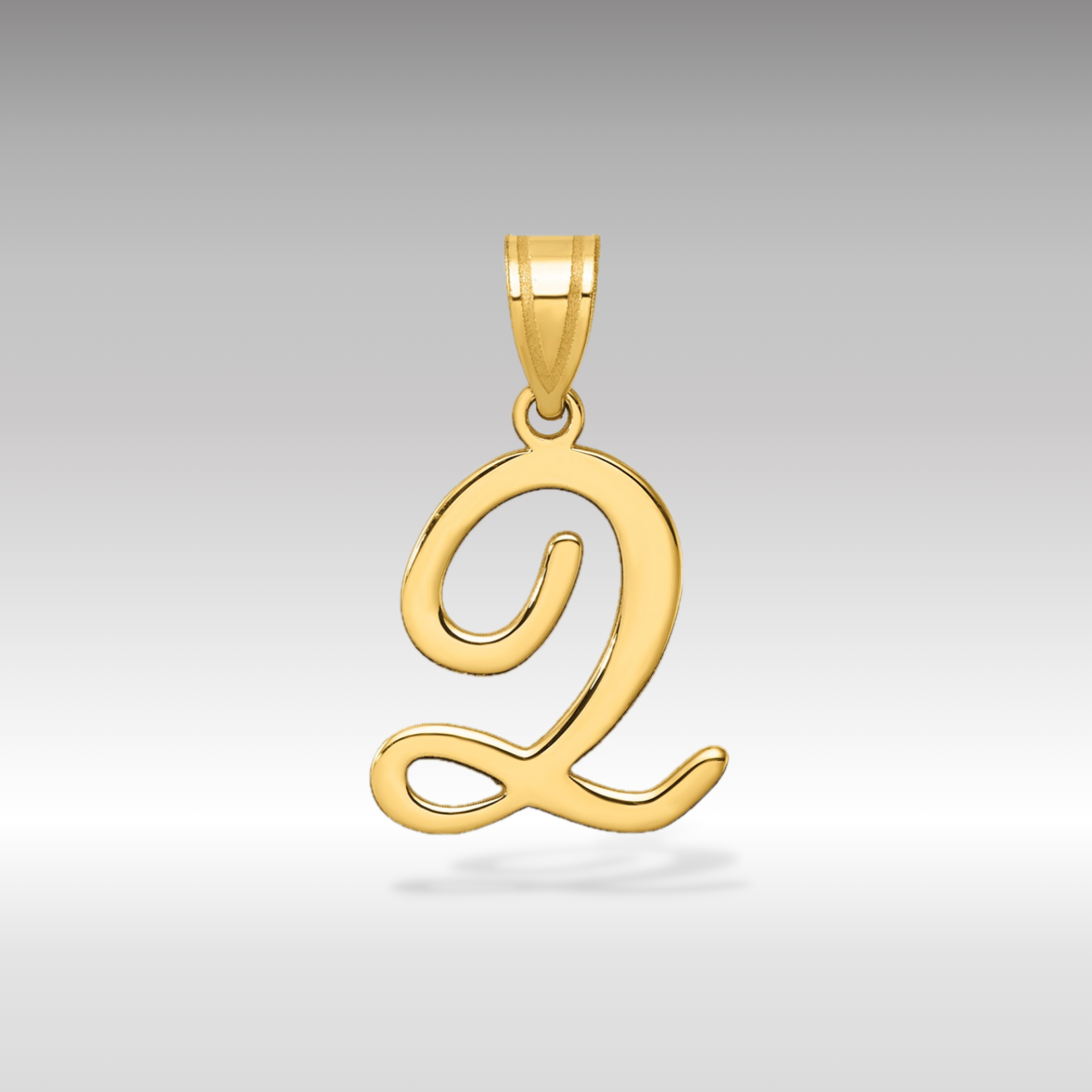 14K Gold Large Letter "Q" Script Initial Pendant - Charlie & Co. Jewelry