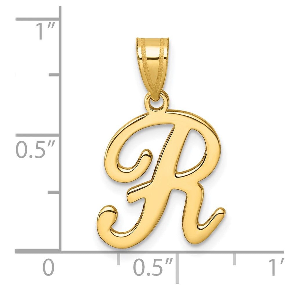 14K Gold Large Letter "R" Script Initial Pendant - Charlie & Co. Jewelry