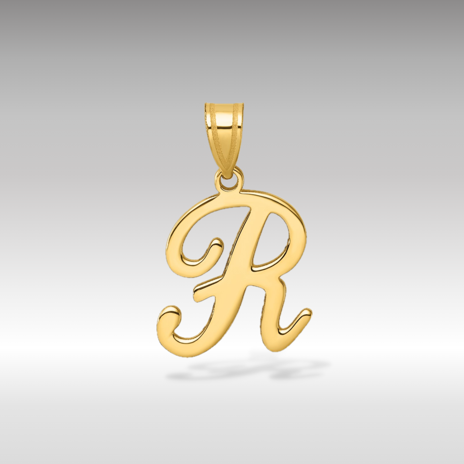 14K Gold Large Letter "R" Script Initial Pendant - Charlie & Co. Jewelry