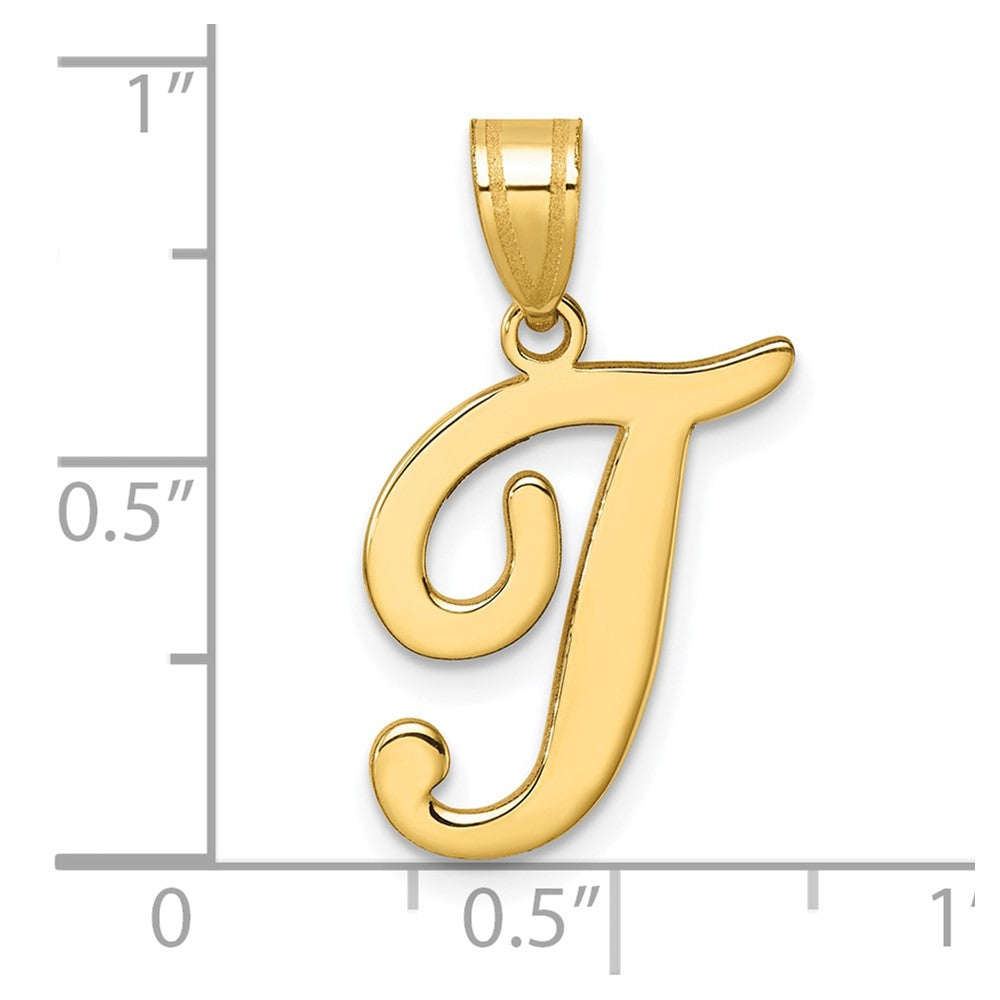 14K Gold Large Letter "T" Script Initial Pendant - Charlie & Co. Jewelry