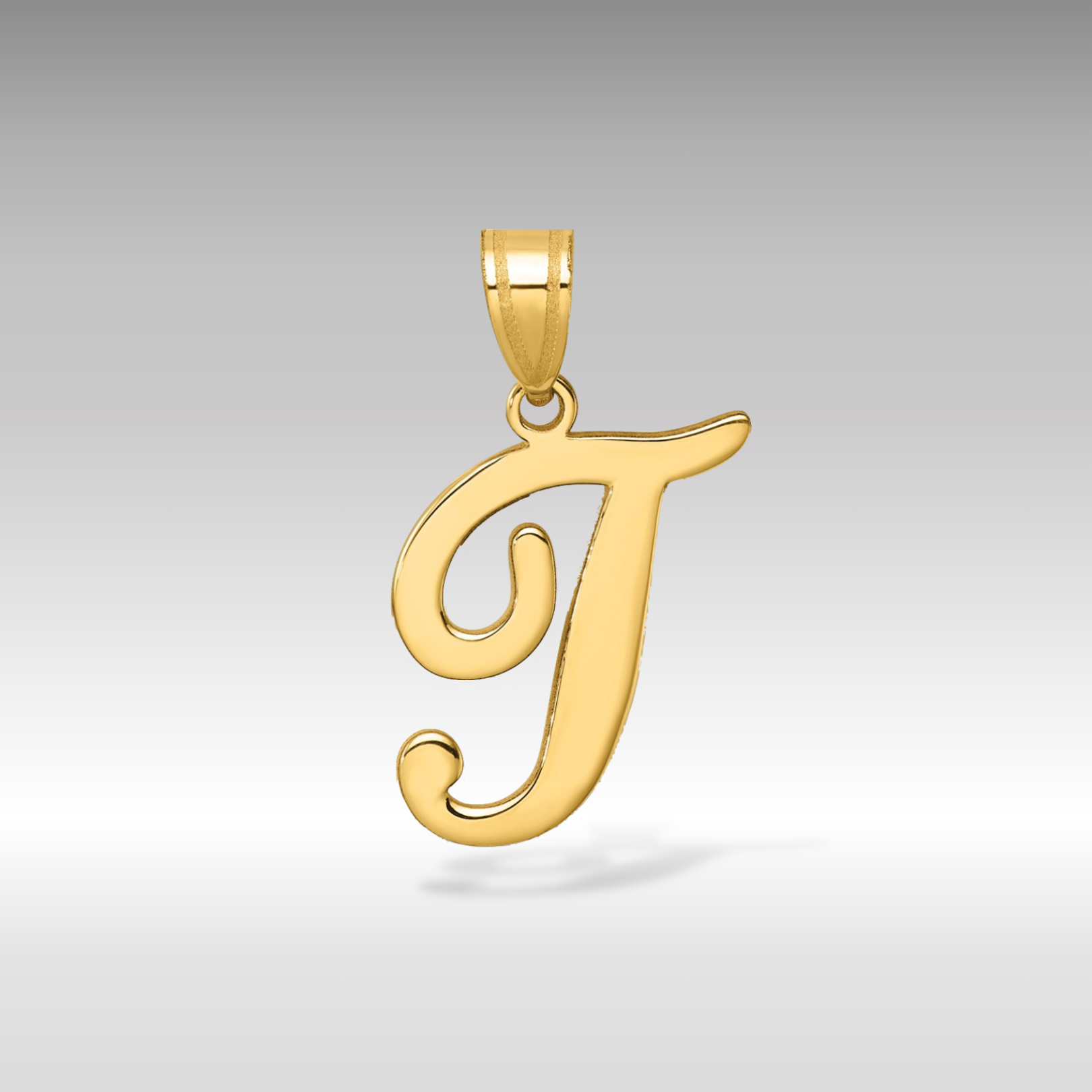 14K Gold Large Letter "T" Script Initial Pendant - Charlie & Co. Jewelry