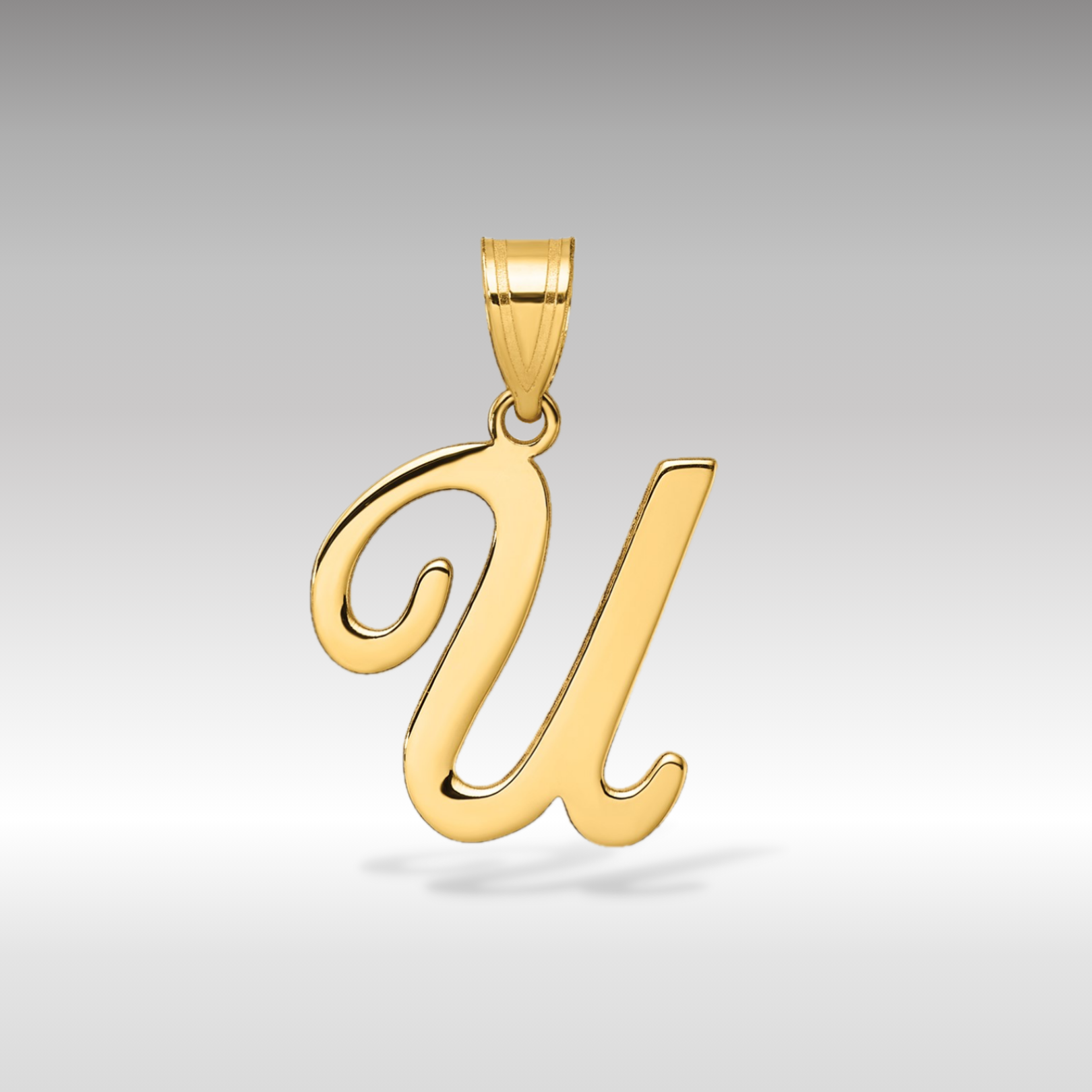 14K Gold Large Letter "U" Script Initial Pendant - Charlie & Co. Jewelry