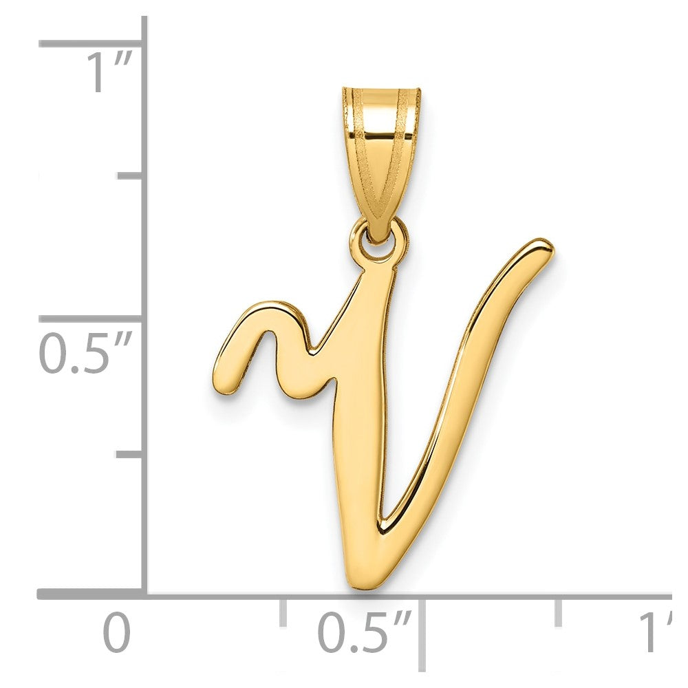 14K Gold Large Letter "V" Script Initial Pendant - Charlie & Co. Jewelry