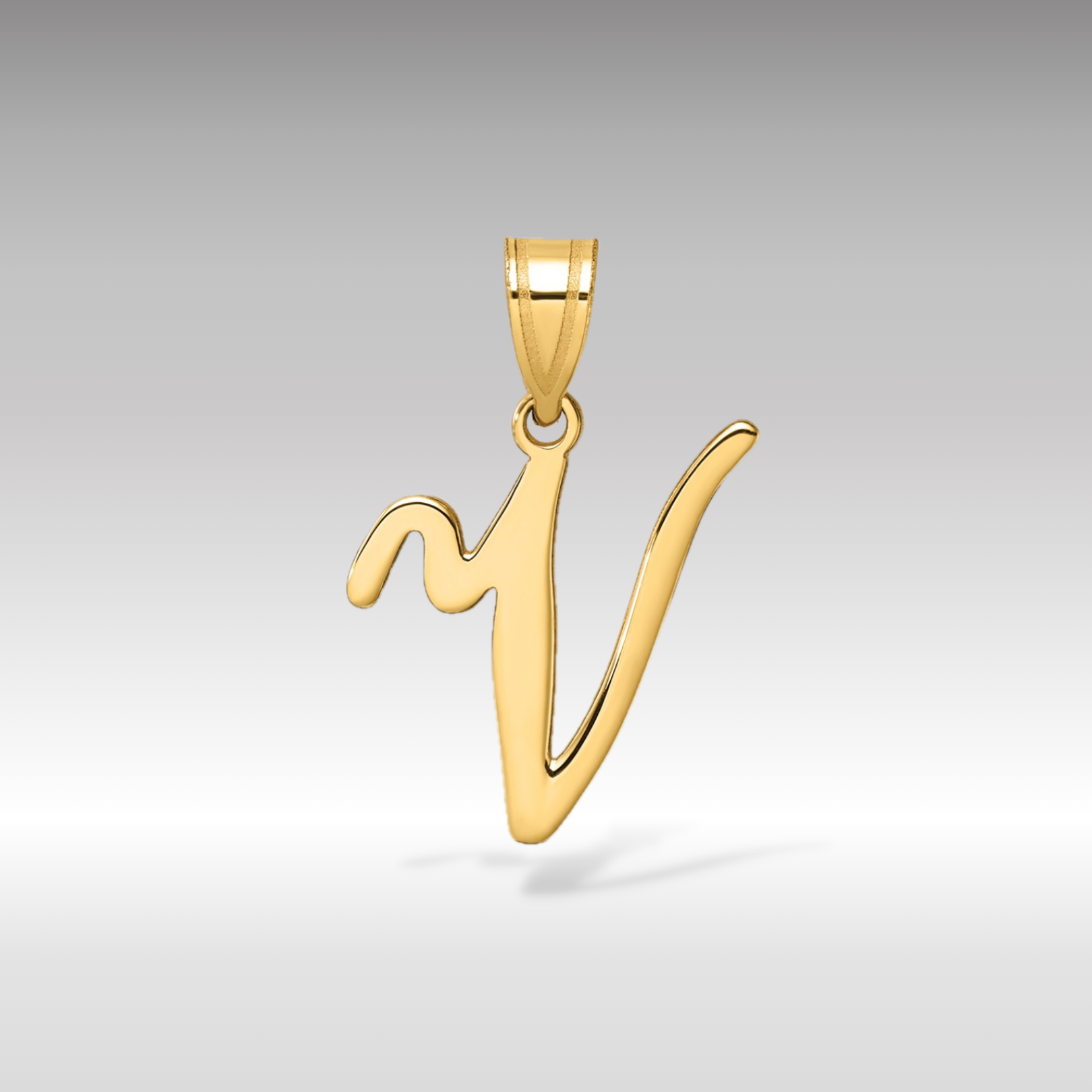 14K Gold Large Letter "V" Script Initial Pendant - Charlie & Co. Jewelry