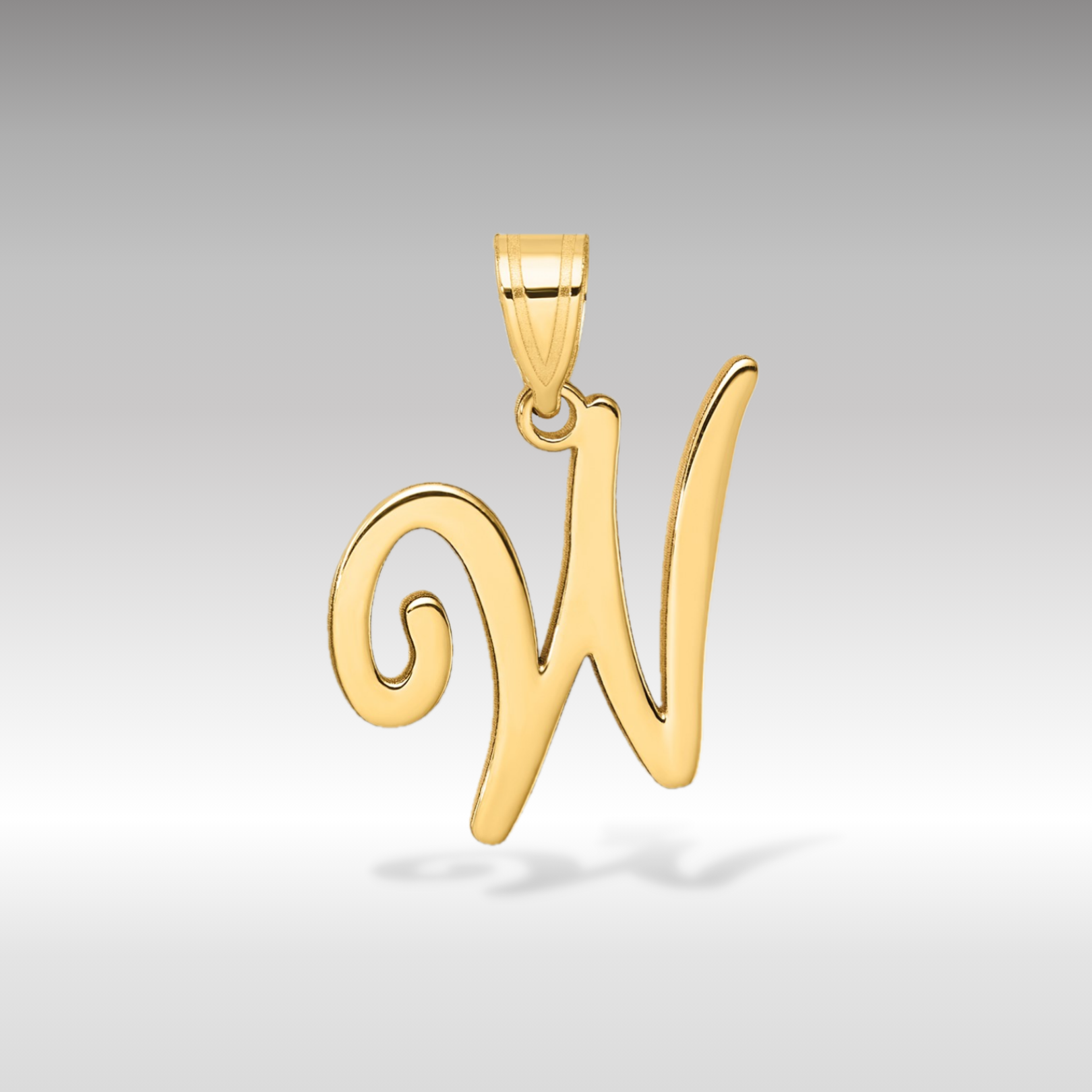 14K Gold Large Letter "W" Script Initial Pendant - Charlie & Co. Jewelry