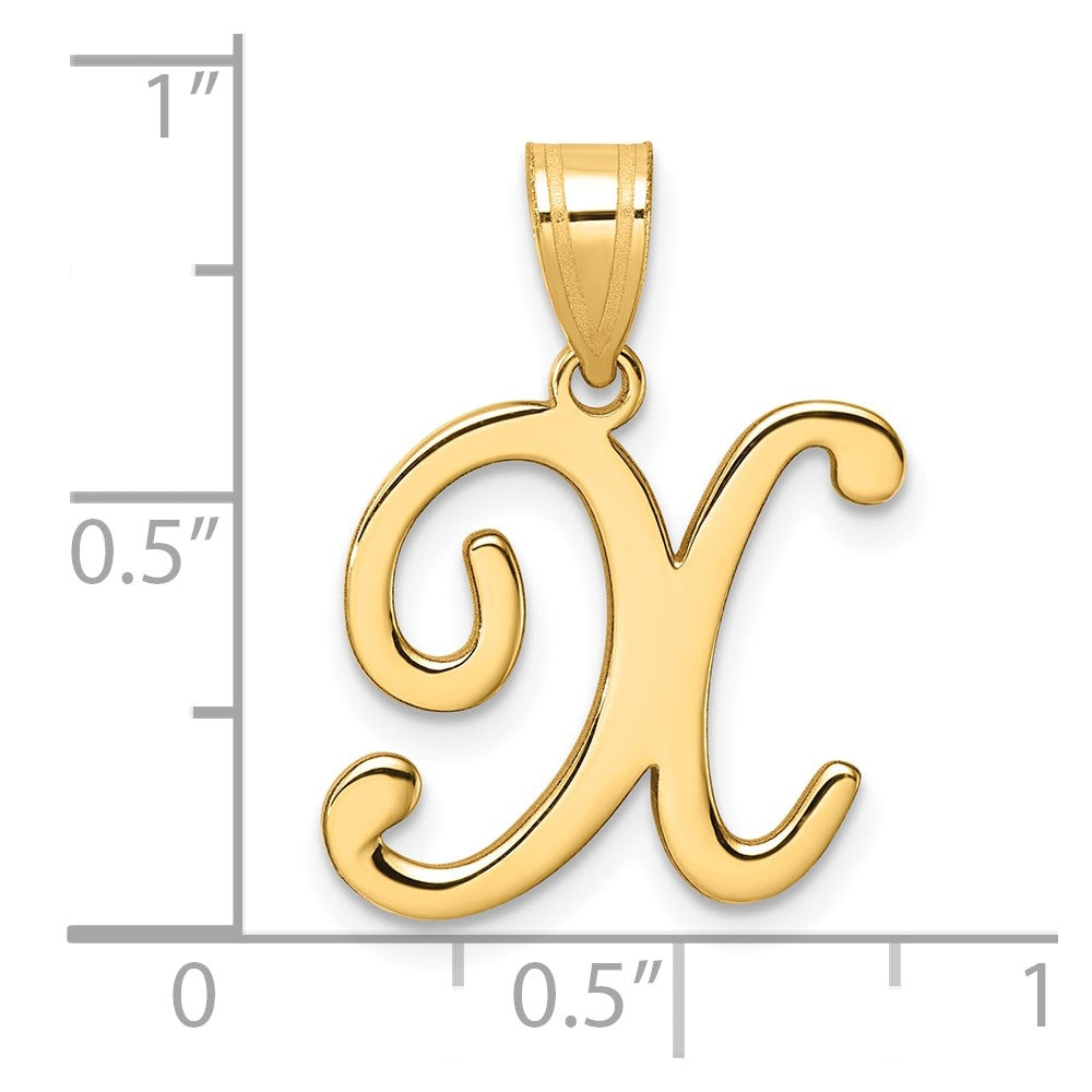 14K Gold Large Letter "X" Script Initial Pendant - Charlie & Co. Jewelry