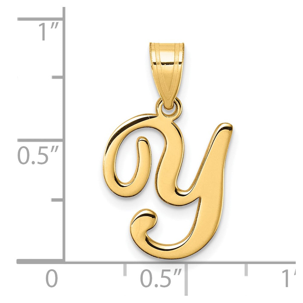 14K Gold Large Letter "Y" Script Initial Pendant - Charlie & Co. Jewelry