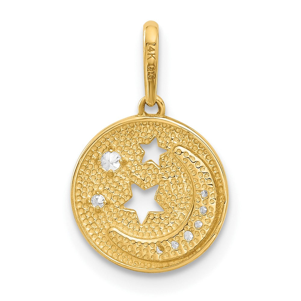 Gold CZ Moon and Stars Disc Pendant Necklace Model-YC1573 - Charlie & Co. Jewelry