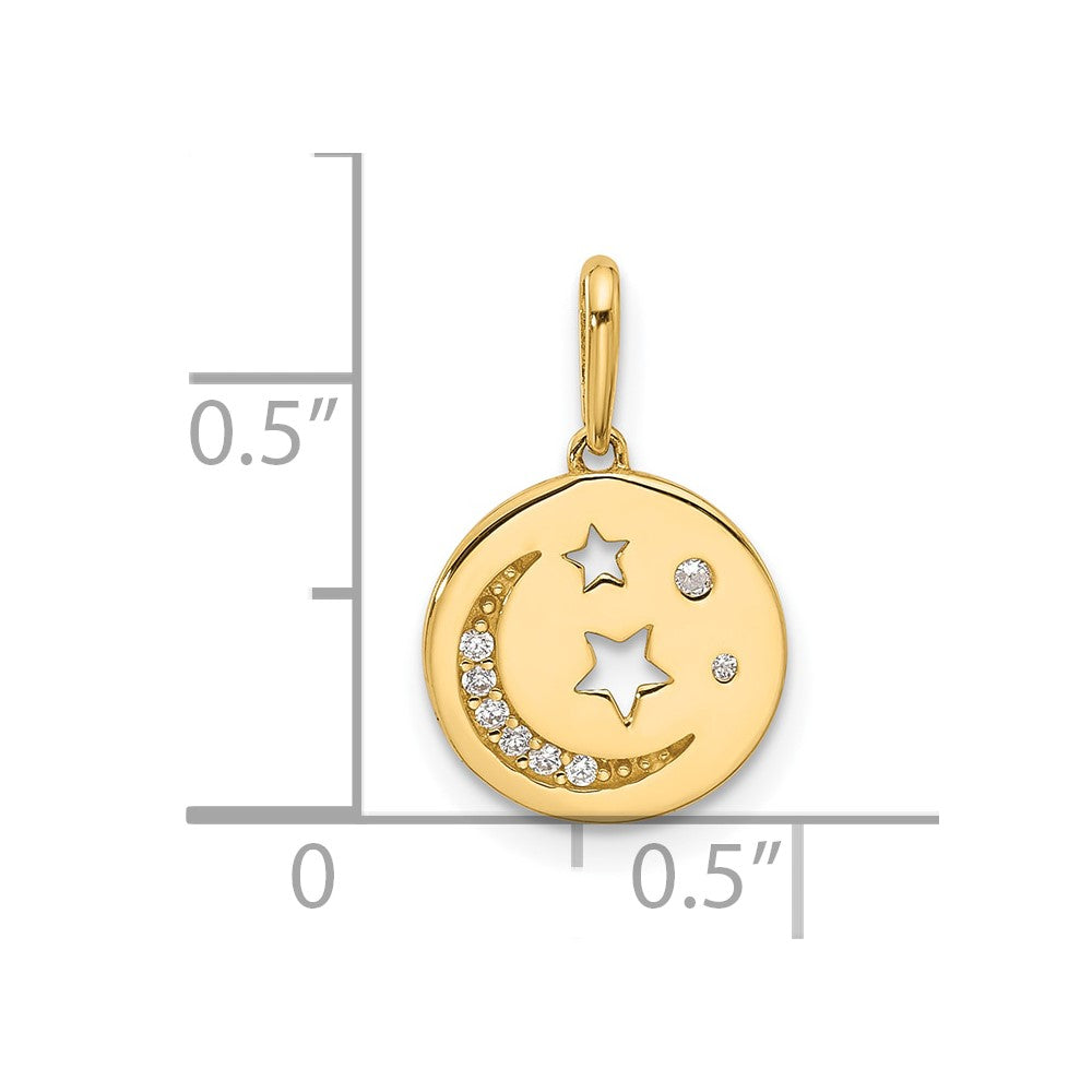 Gold CZ Moon and Stars Disc Pendant Necklace Model-YC1573 - Charlie & Co. Jewelry