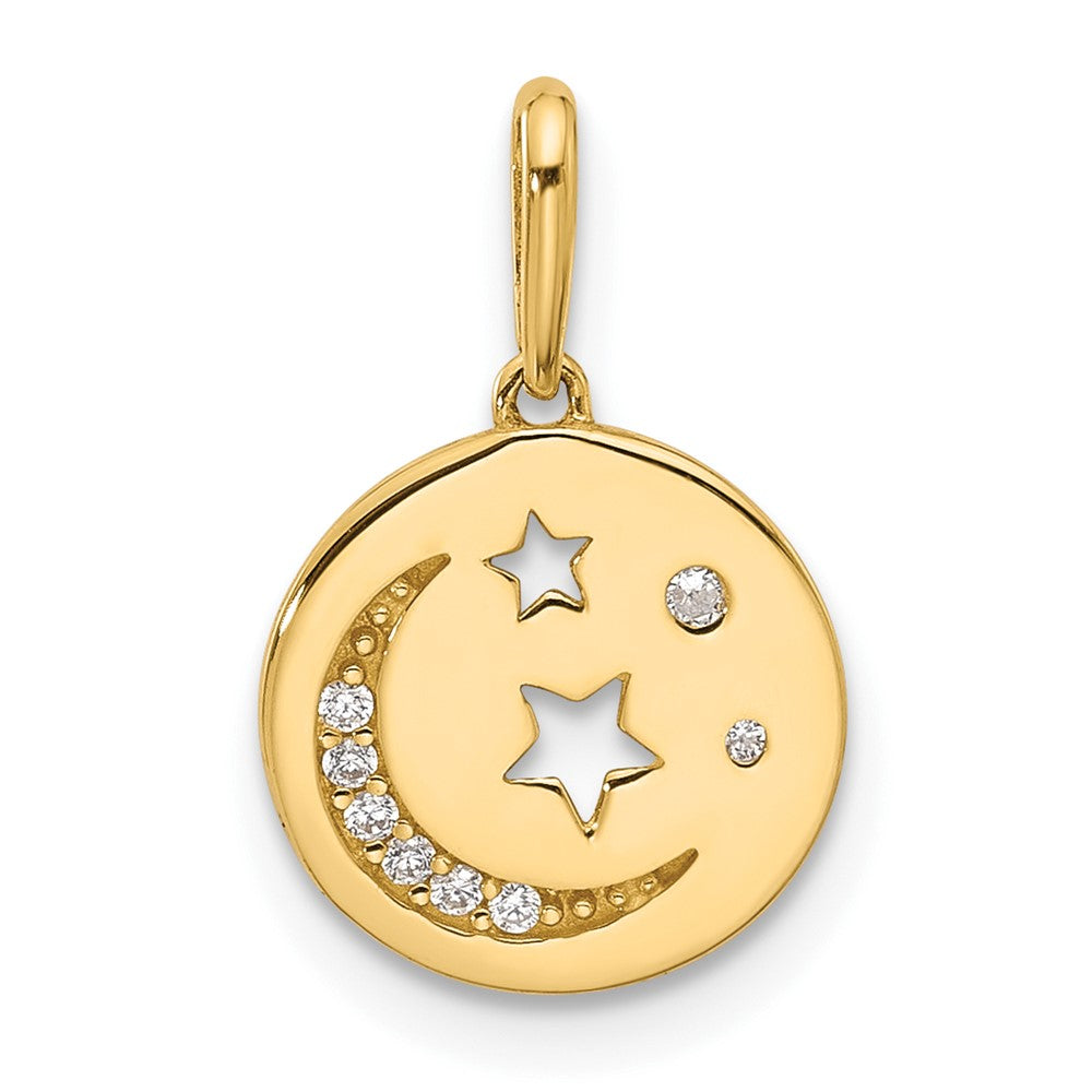 Gold CZ Moon and Stars Disc Pendant Necklace Model-YC1573 - Charlie & Co. Jewelry