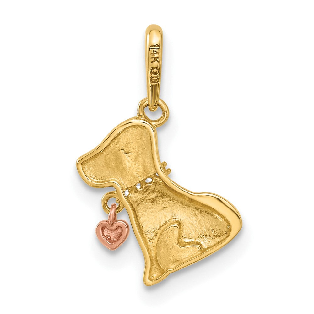 14K Gold Polished CZ Dog with Heart Dangle Necklace Pendant - Charlie & Co. Jewelry