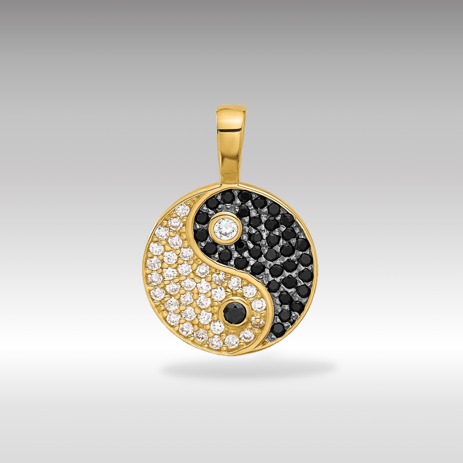 14K Gold Black and Clear CZ Yin Yang Pendant - Charlie & Co. Jewelry