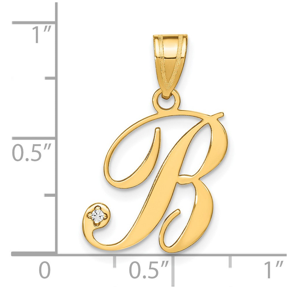 Gold Script Letter B Initial Pendant with Diamond - Model YC252B - Charlie & Co. Jewelry