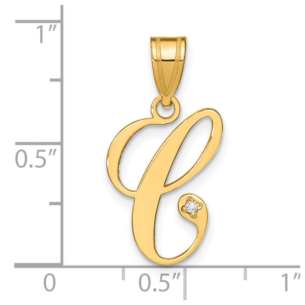 Gold Script Letter C Initial Pendant with Diamond - Model YC252C - Charlie & Co. Jewelry