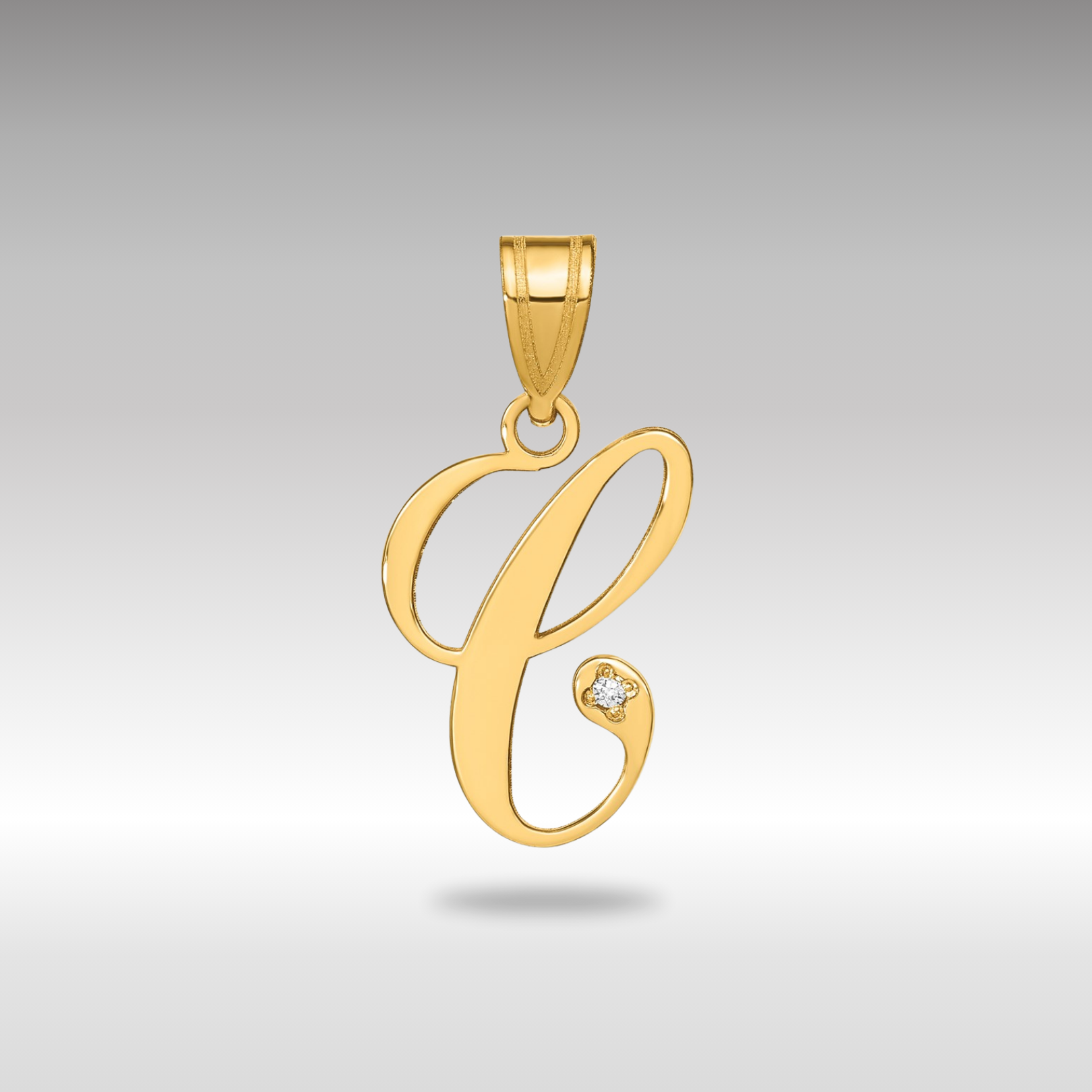 Gold Script Letter C Initial Pendant with Diamond - Model YC252C - Charlie & Co. Jewelry