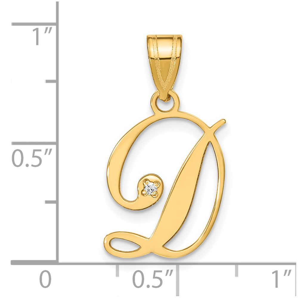 Gold Script Letter D Initial Pendant with Diamond - Model YC252D - Charlie & Co. Jewelry