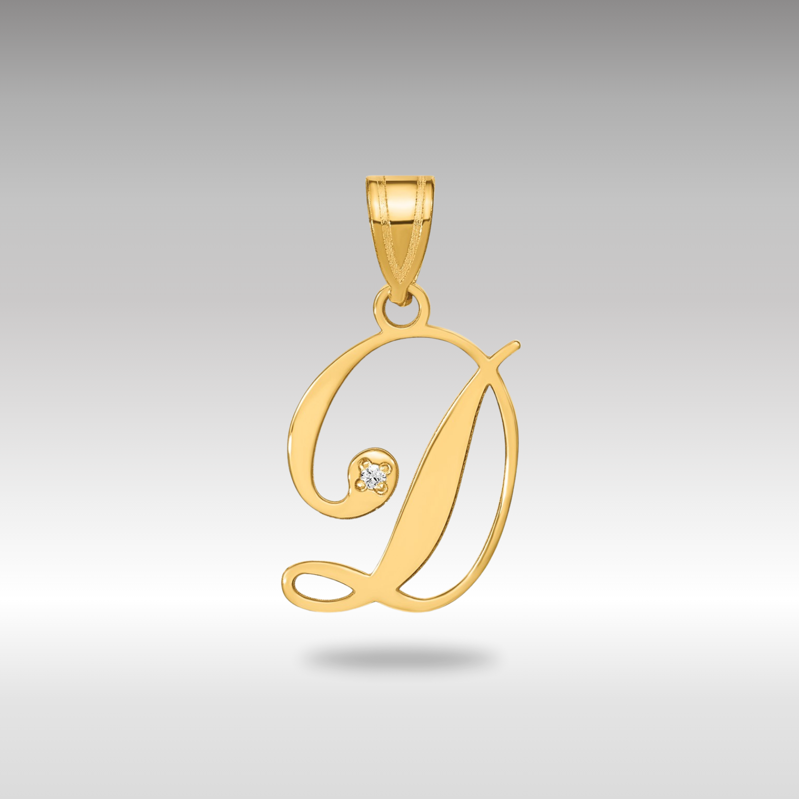 Gold Script Letter D Initial Pendant with Diamond - Model YC252D - Charlie & Co. Jewelry