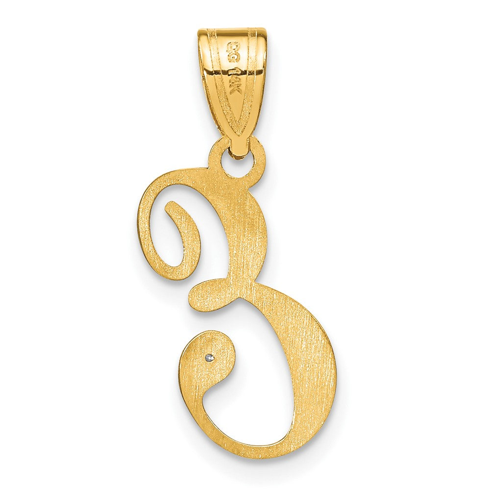 Gold Script Letter E Initial Pendant with Diamond - Model YC252E - Charlie & Co. Jewelry