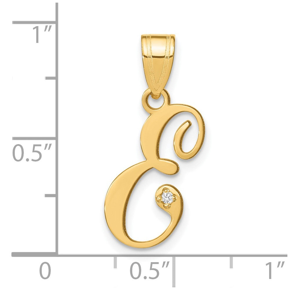 Gold Script Letter E Initial Pendant with Diamond - Model YC252E - Charlie & Co. Jewelry