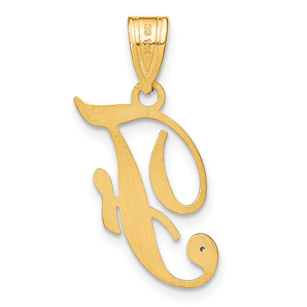 Gold Script Letter F Initial Pendant with Diamond - Model YC252F - Charlie & Co. Jewelry