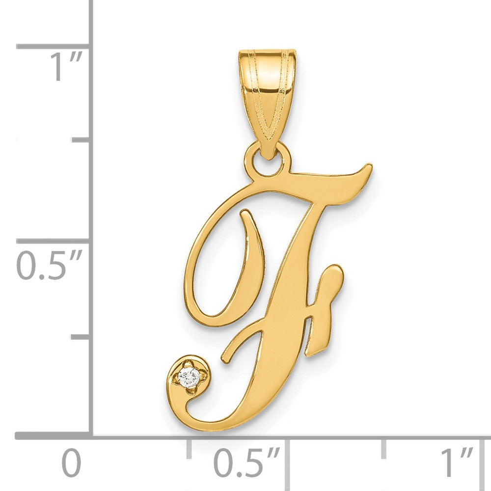 Gold Script Letter F Initial Pendant with Diamond - Model YC252F - Charlie & Co. Jewelry