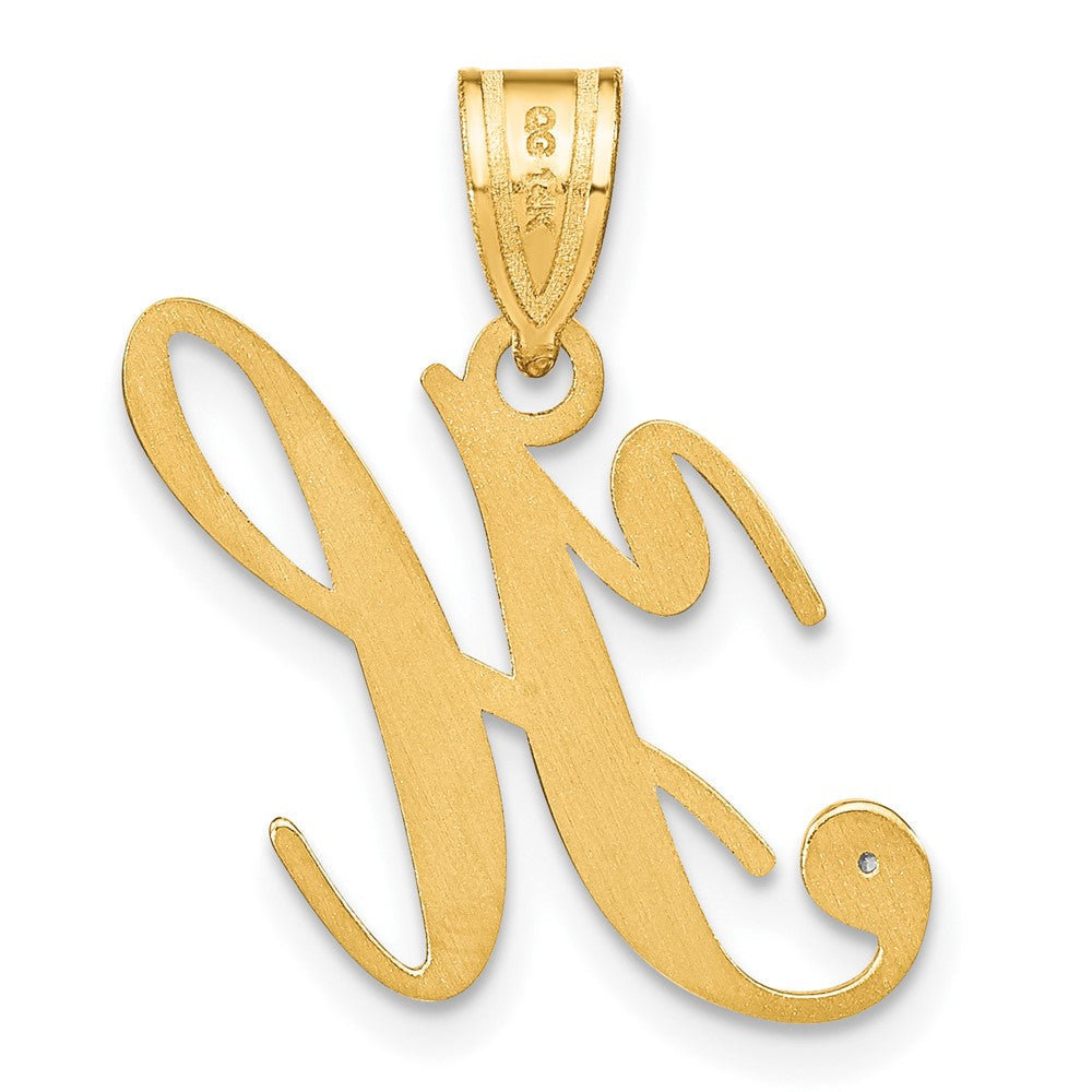 Gold Script Letter H Initial Pendant with Diamond - Model YC252H - Charlie & Co. Jewelry