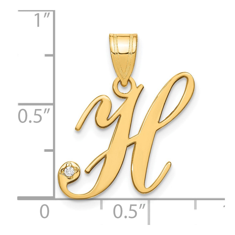 Gold Script Letter H Initial Pendant with Diamond - Model YC252H - Charlie & Co. Jewelry