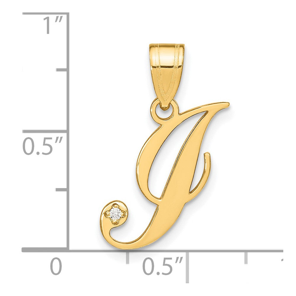 Gold Script Letter I Initial Pendant with Diamond - Model YC252I - Charlie & Co. Jewelry