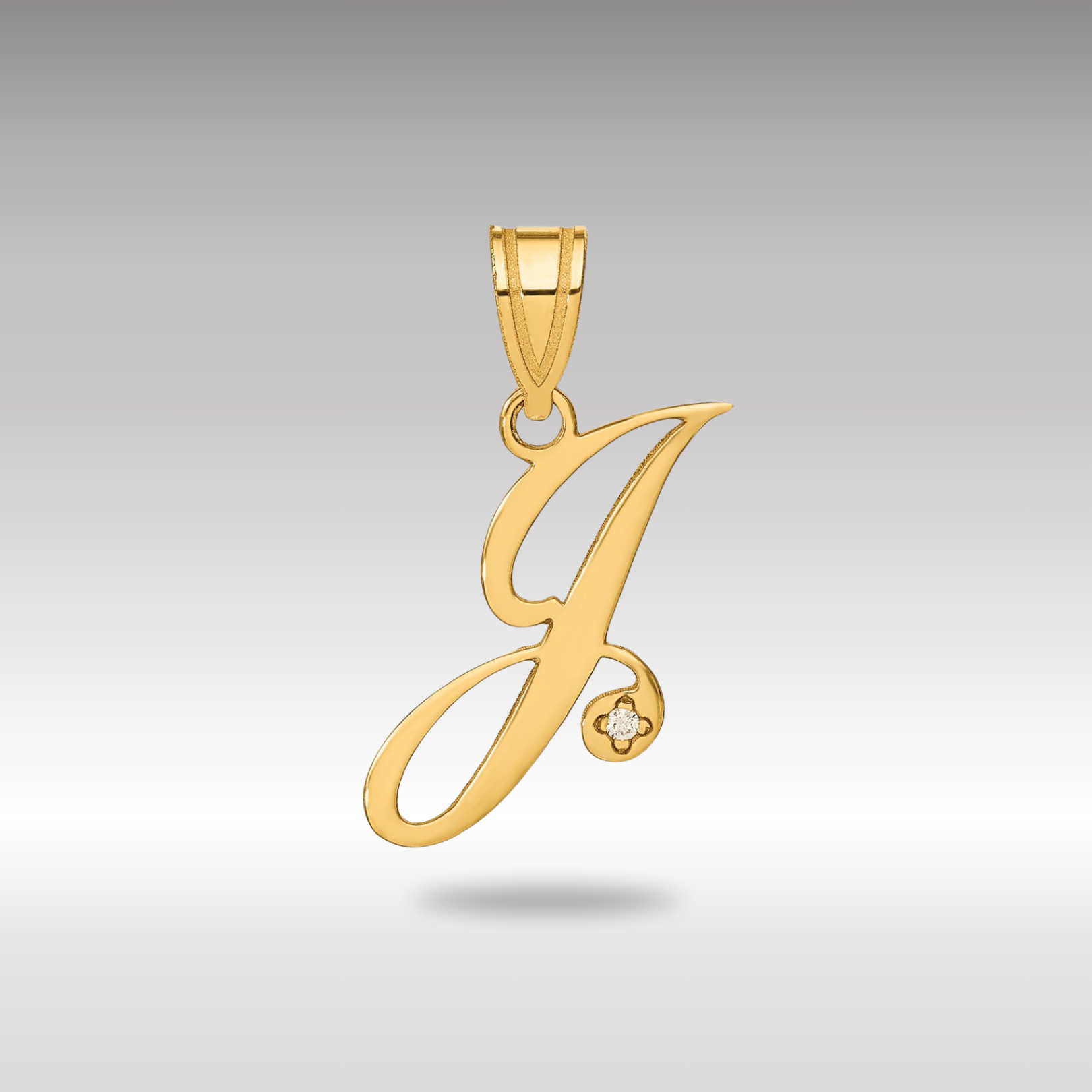 Gold Diamond Script Letter J Initial Pendant - Model YC252J - Charlie & Co. Jewelry