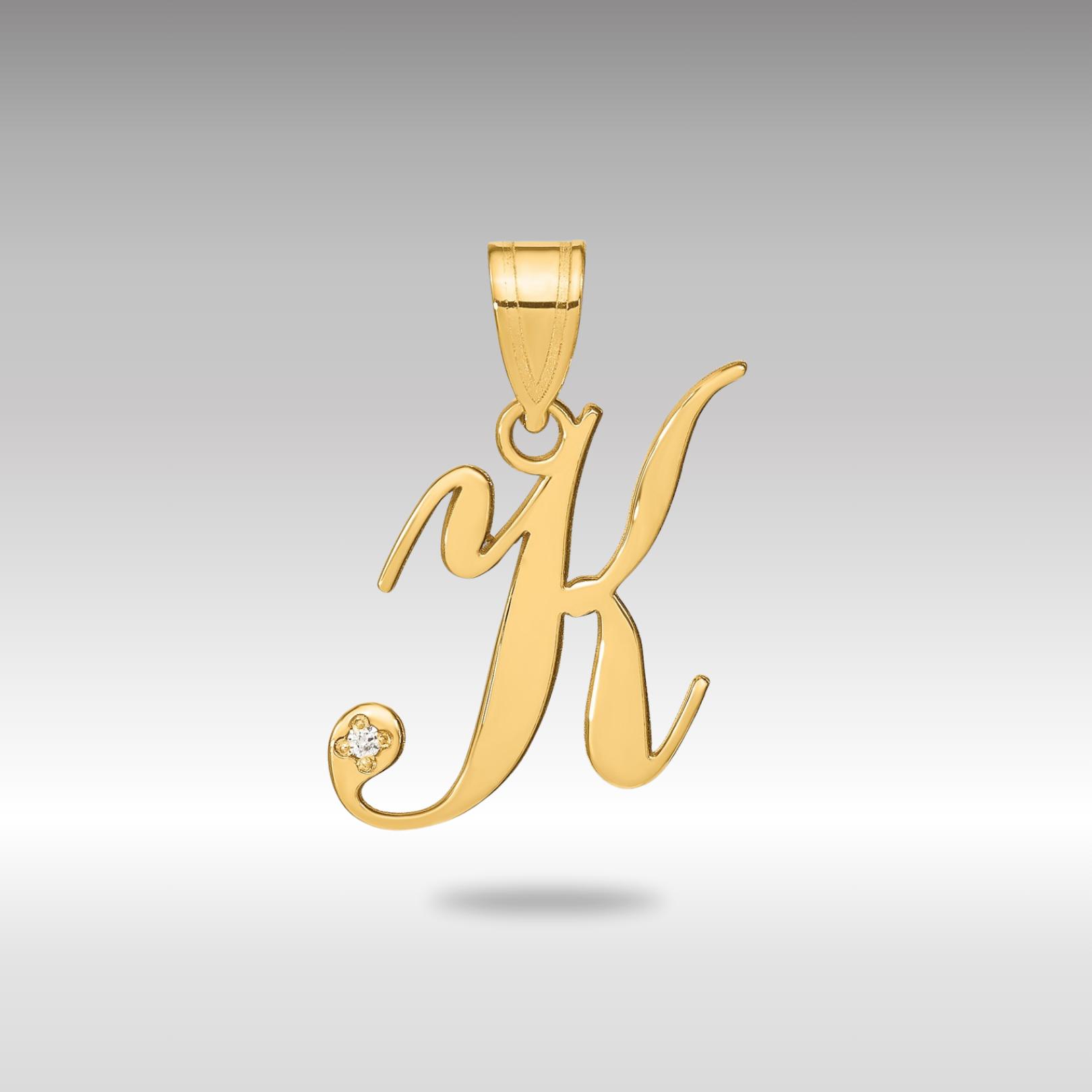 Gold Script Letter K Initial Pendant with Diamond - Model YC252K - Charlie & Co. Jewelry