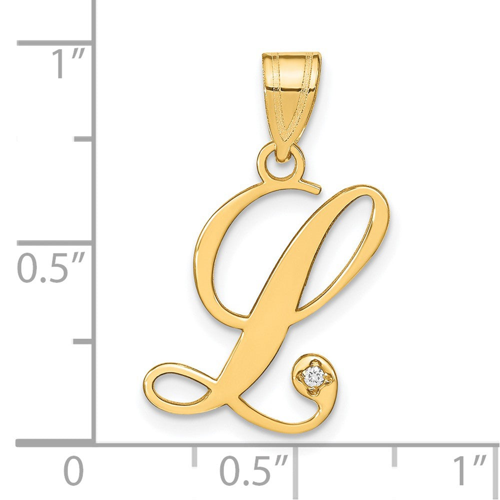 Gold Script Letter L Initial Pendant with Diamond - Model YC252L - Charlie & Co. Jewelry