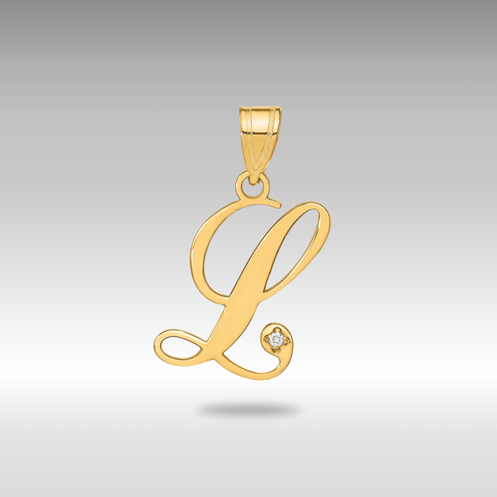 Gold Script Letter L Initial Pendant with Diamond - Model YC252L - Charlie & Co. Jewelry