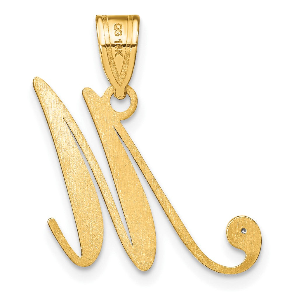 Gold Script Letter M Initial Pendant with Diamond - Model YC252M - Charlie & Co. Jewelry