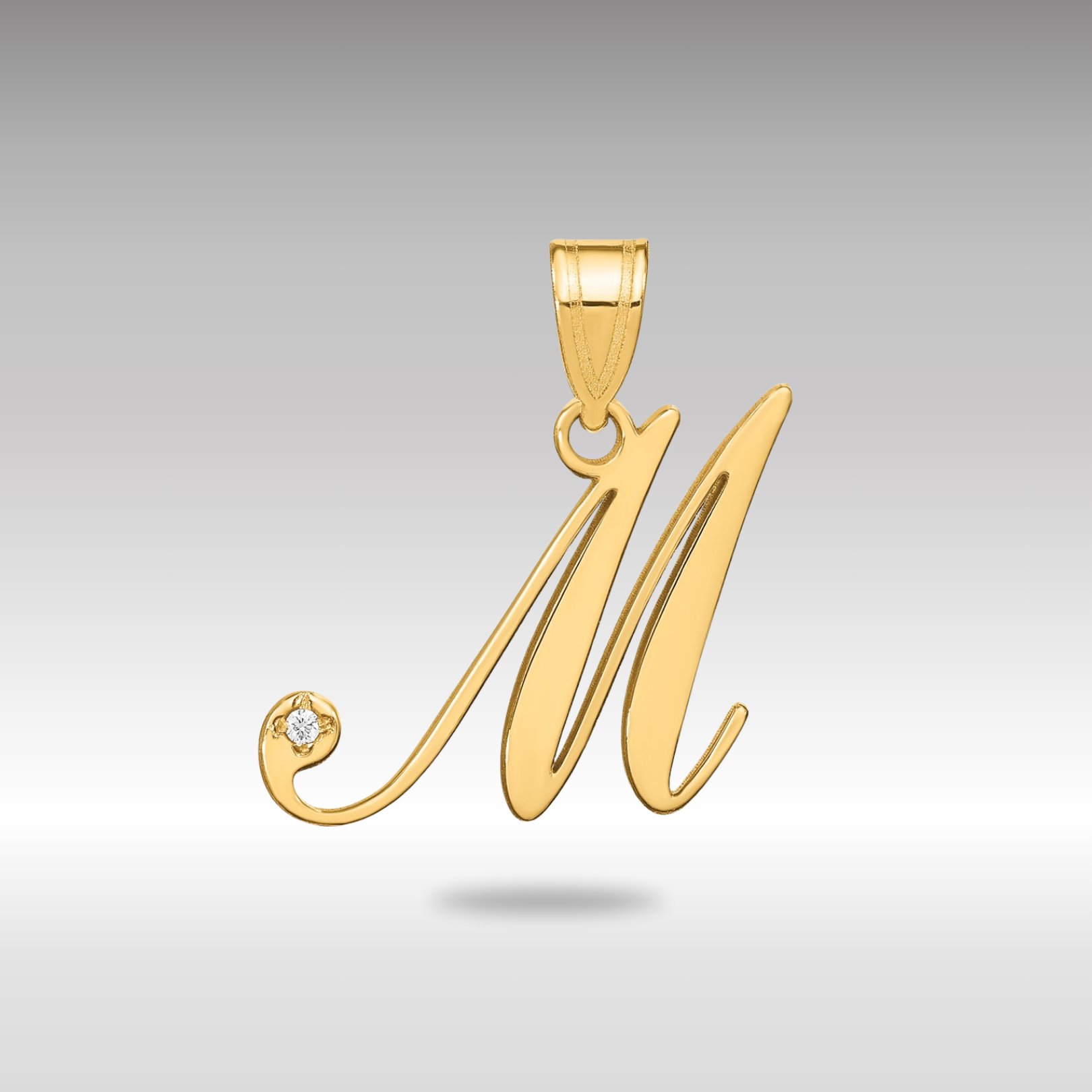 Gold Script Letter M Initial Pendant with Diamond - Model YC252M - Charlie & Co. Jewelry