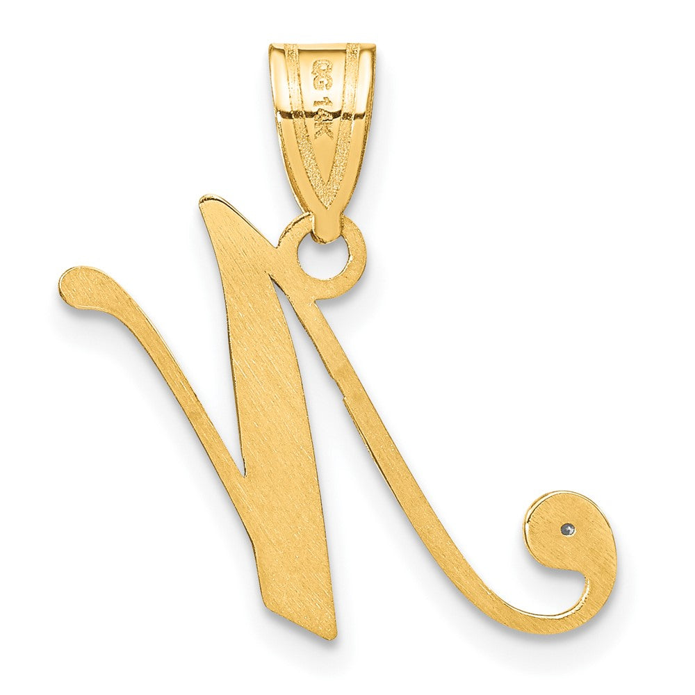 Gold Script Letter N Initial Pendant with Diamond - Model YC252N - Charlie & Co. Jewelry