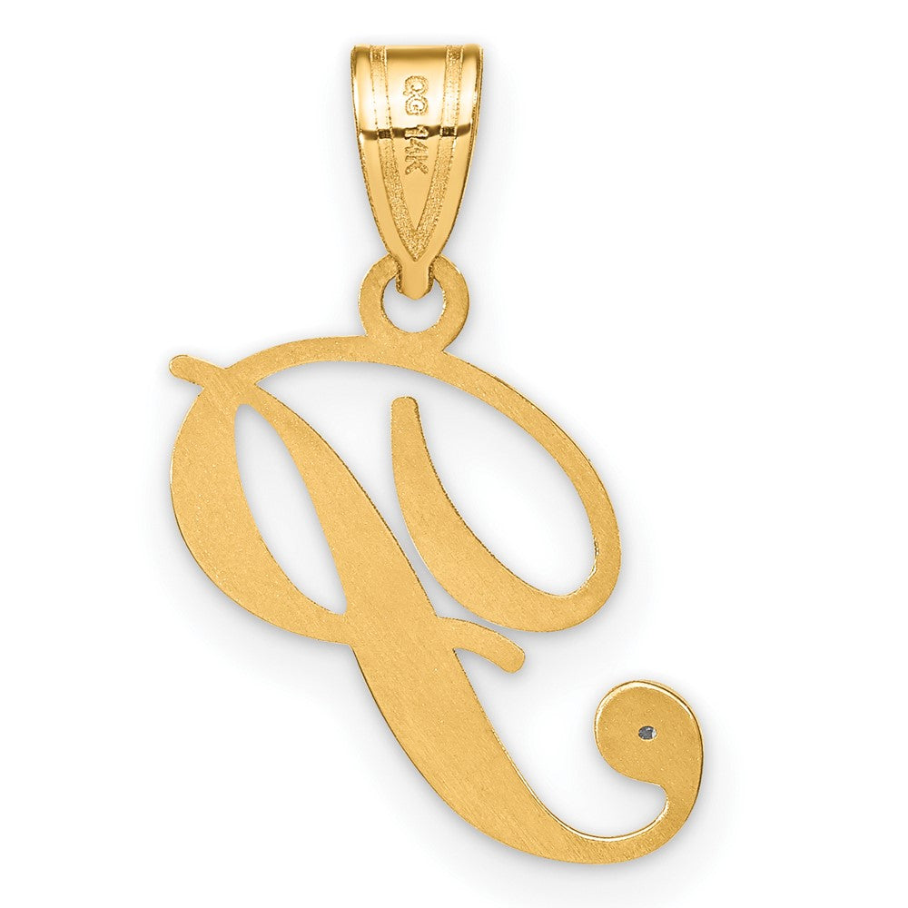 Gold Script Letter P Initial Pendant with Diamond - Model YC252P - Charlie & Co. Jewelry