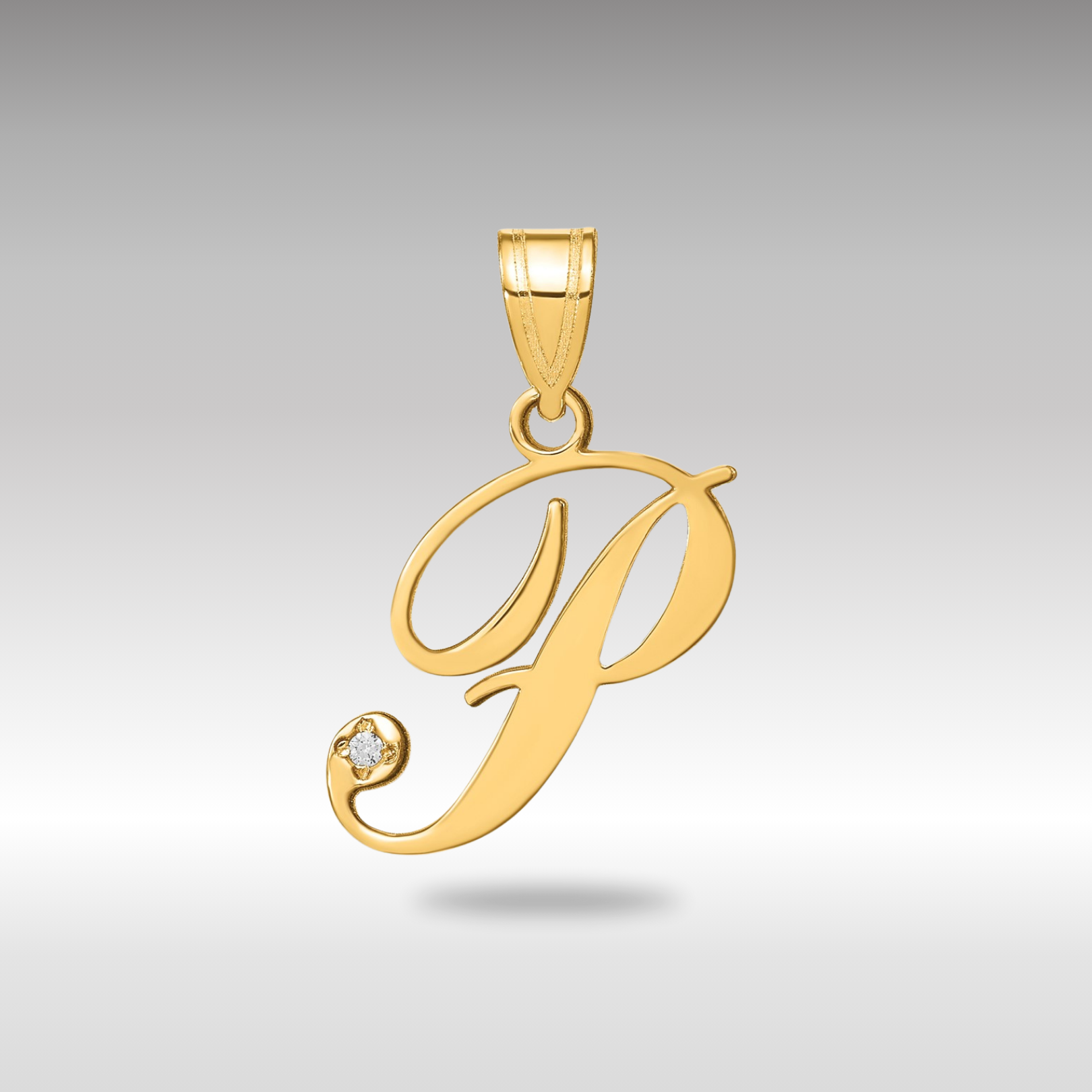 Gold Script Letter P Initial Pendant with Diamond - Model YC252P - Charlie & Co. Jewelry