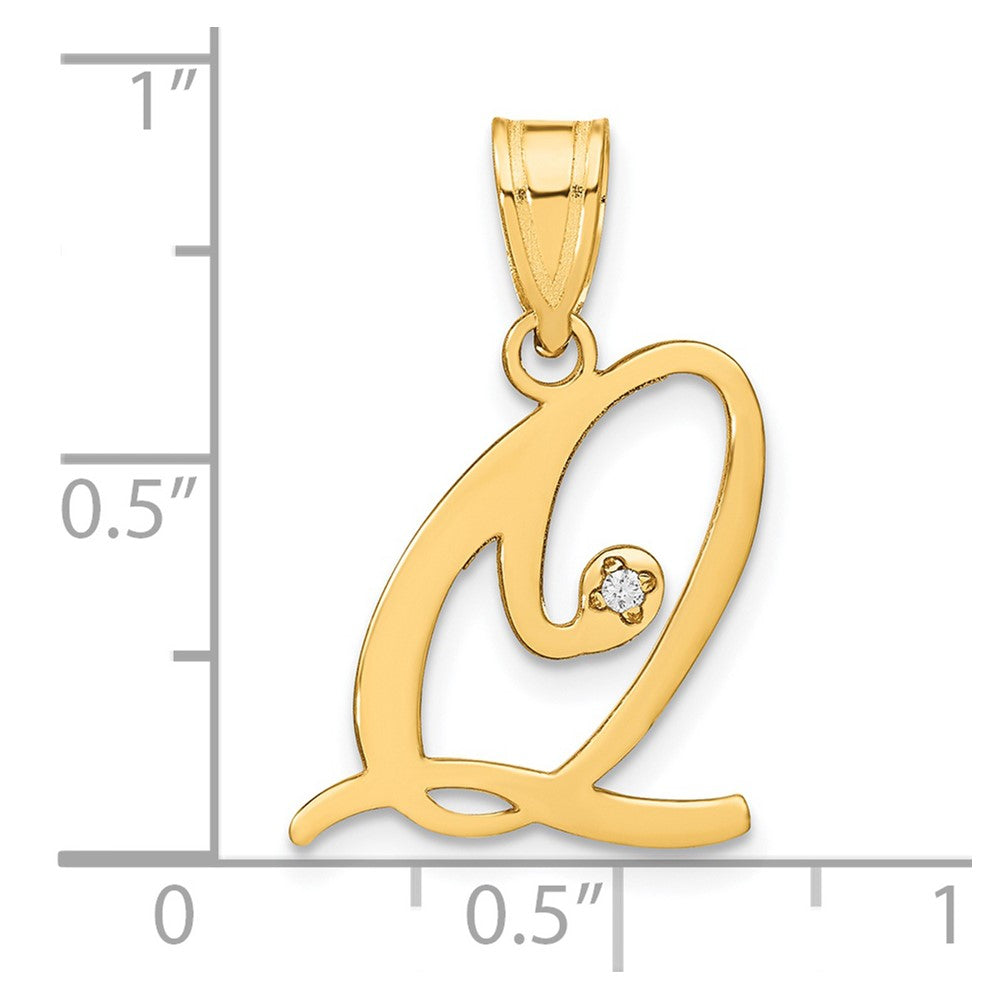 Gold Script Letter Q Initial Pendant with Diamond - Model YC252Q - Charlie & Co. Jewelry