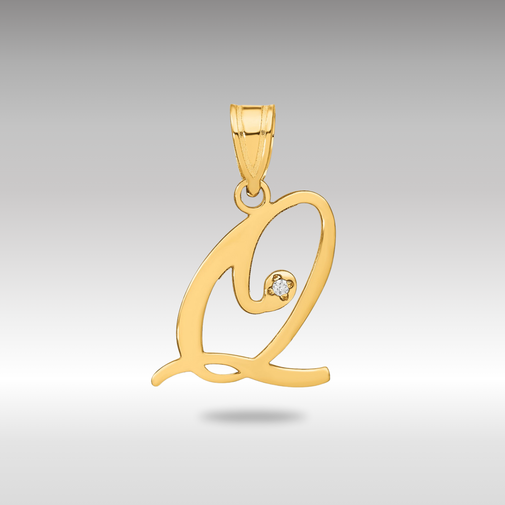 Gold Script Letter Q Initial Pendant with Diamond - Model YC252Q - Charlie & Co. Jewelry