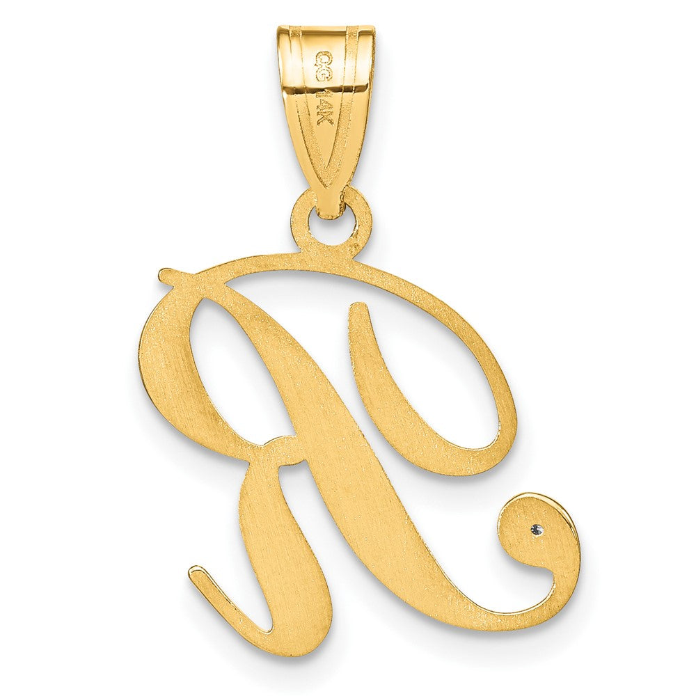 Gold Script Letter R Initial Pendant with Diamond - Model YC252R - Charlie & Co. Jewelry