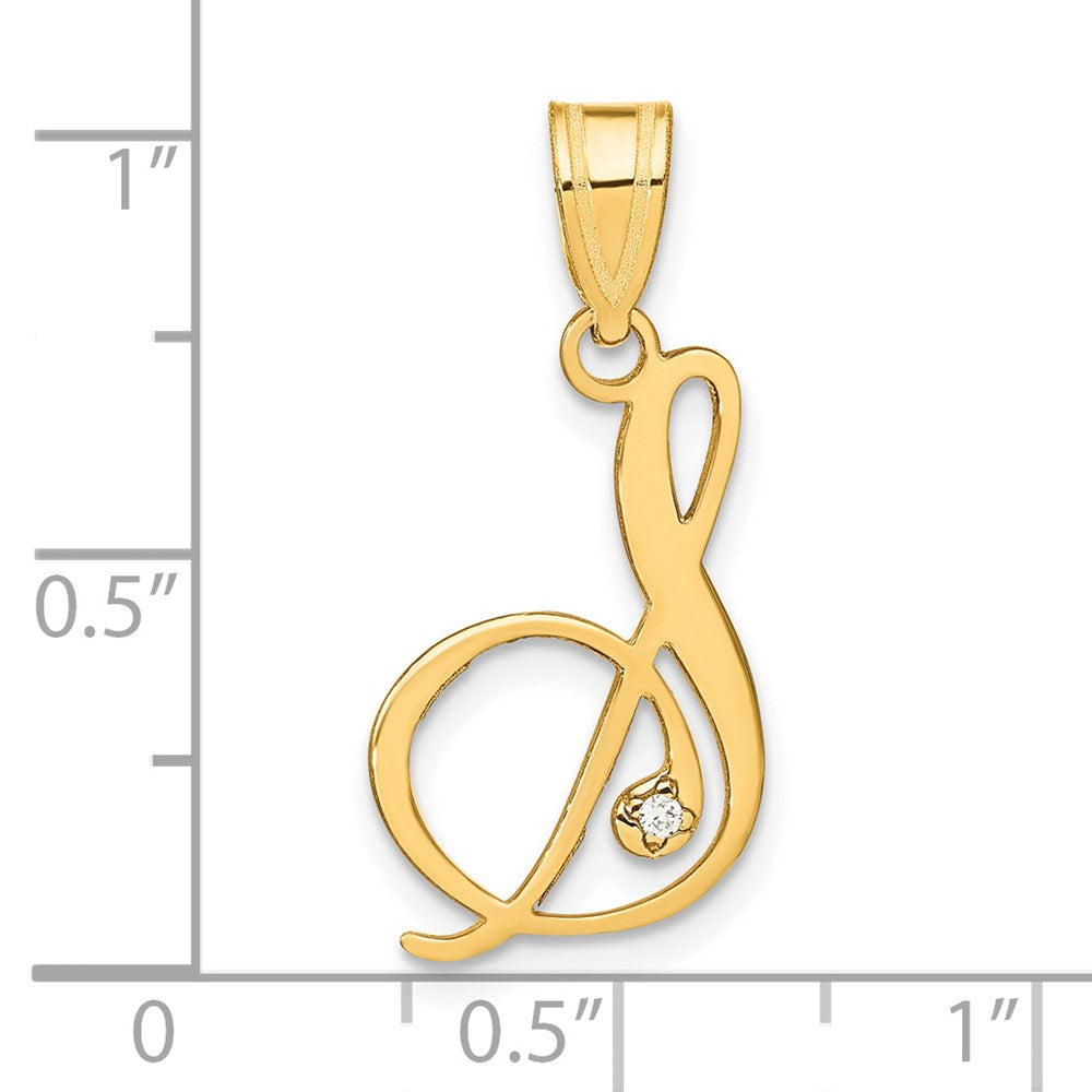 Gold Script Letter S Initial Pendant with Diamond - Model YC252S - Charlie & Co. Jewelry