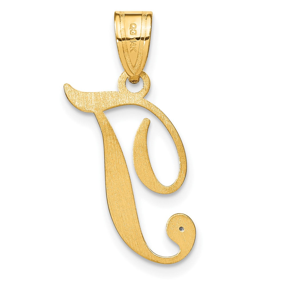 Gold Script Letter T Initial Pendant with Diamond - Model YC252T - Charlie & Co. Jewelry