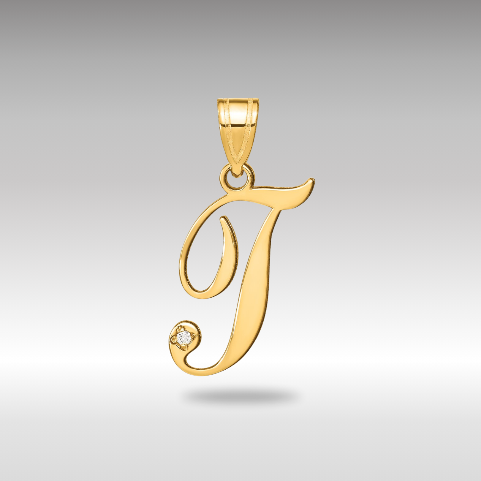 Gold Script Letter T Initial Pendant with Diamond - Model YC252T - Charlie & Co. Jewelry