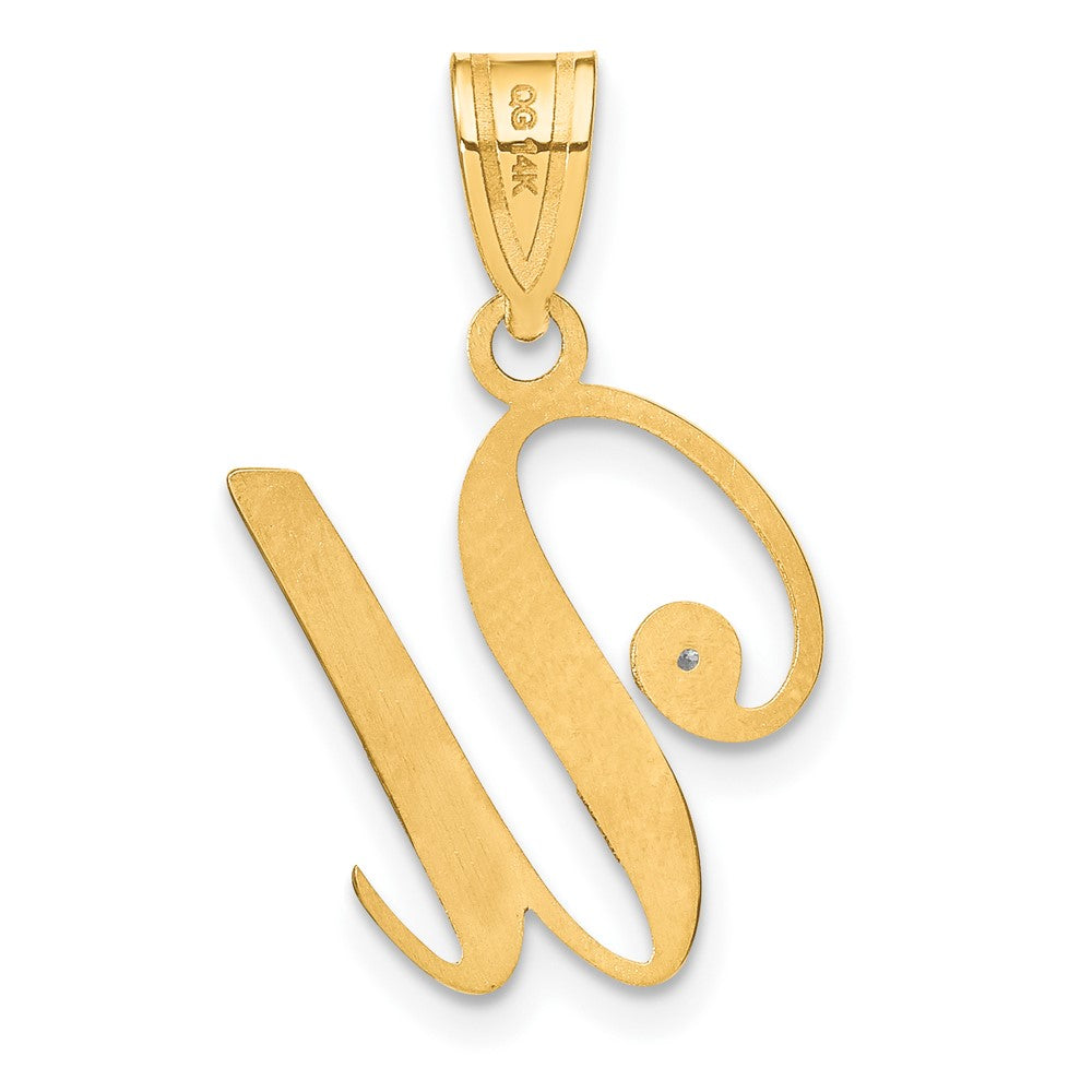 Gold Script Letter U Initial Pendant with Diamond - Model YC252U - Charlie & Co. Jewelry