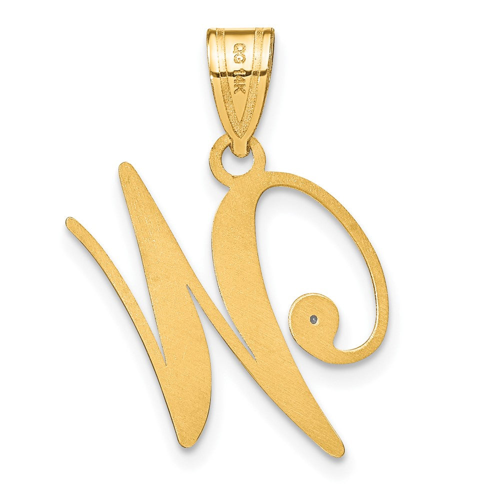 Gold Script Letter W Initial Pendant with Diamond - Model YC252W - Charlie & Co. Jewelry