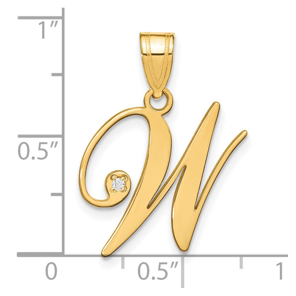 Gold Script Letter W Initial Pendant with Diamond - Model YC252W - Charlie & Co. Jewelry