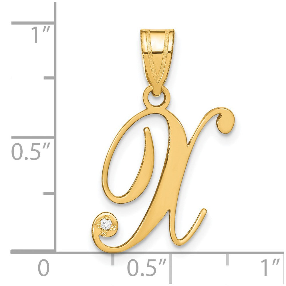 Gold Script Letter X Initial Pendant with Diamond - Model YC252X - Charlie & Co. Jewelry