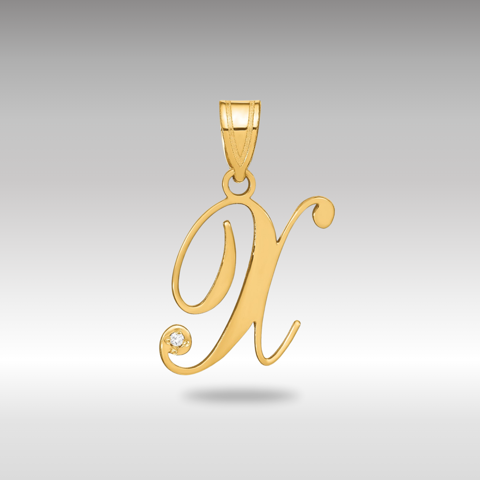 Gold Script Letter X Initial Pendant with Diamond - Model YC252X - Charlie & Co. Jewelry