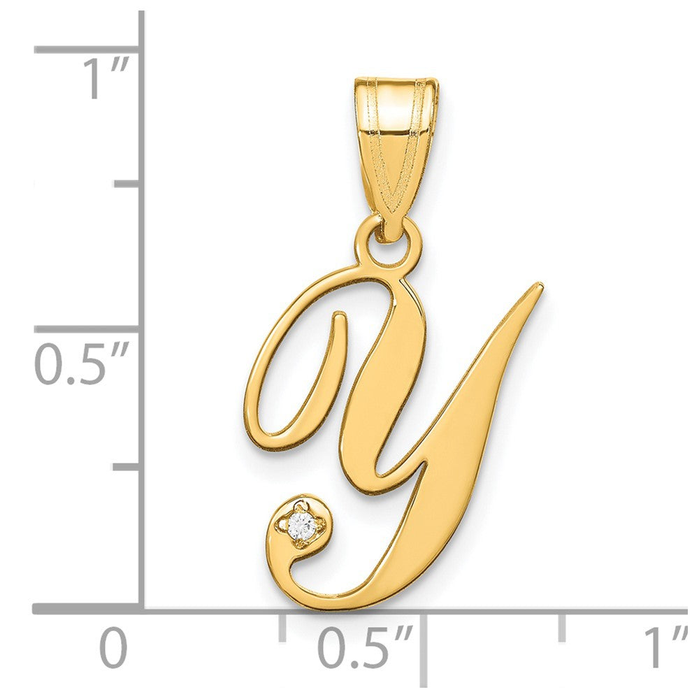 Gold Script Letter Y Initial Pendant with Diamond - Model YC252Y - Charlie & Co. Jewelry