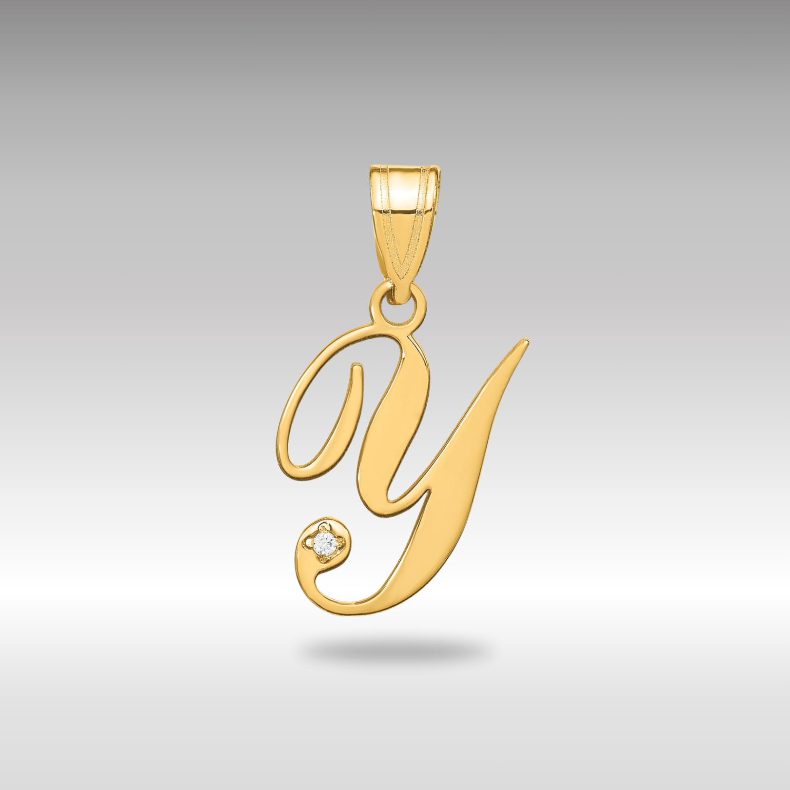 Gold Script Letter Y Initial Pendant with Diamond - Model YC252Y - Charlie & Co. Jewelry